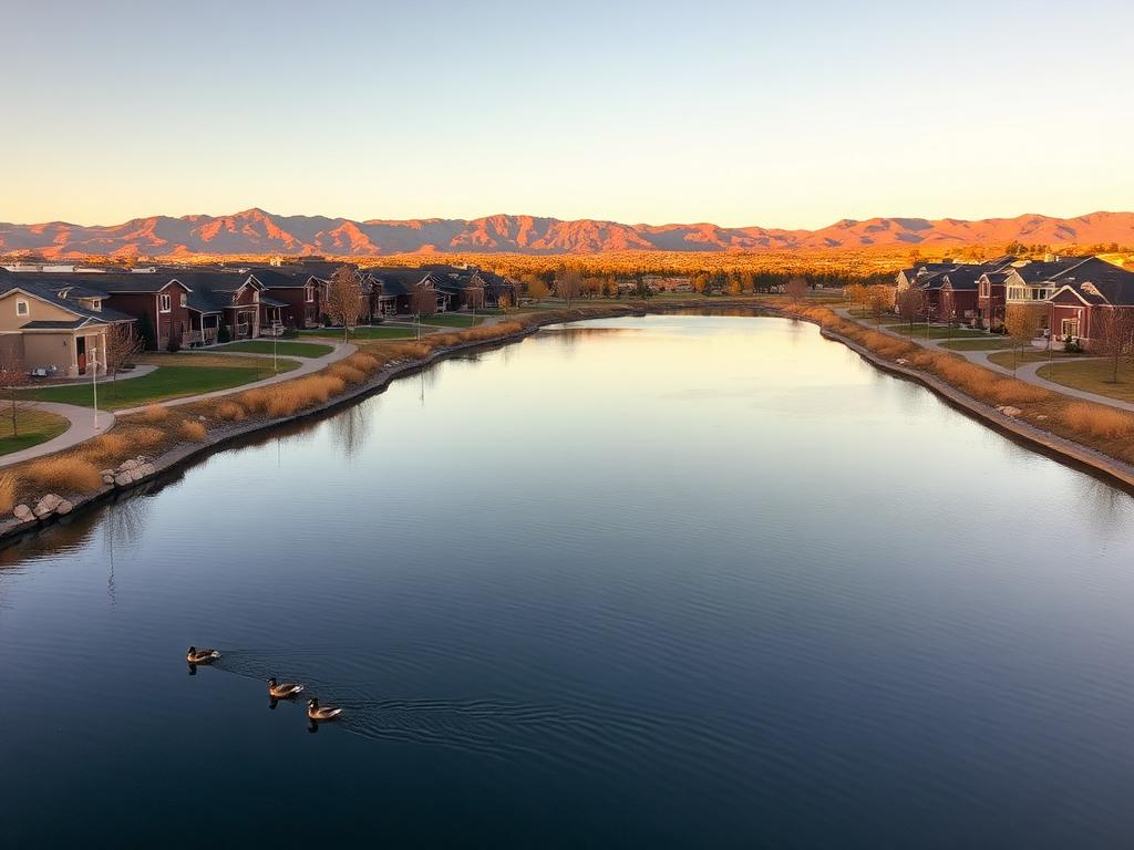 Damonte Ranch home with community lake at golden hour (sample listing)